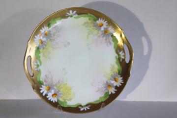 catalog photo of vintage encrusted gold & hand painted daisies floral serving plate or dresser tray