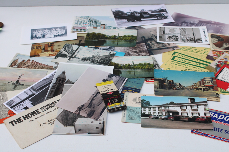 photo of vintage ephemera lot, Watertown Wisconsin postcards, area advertising small businesses  #1