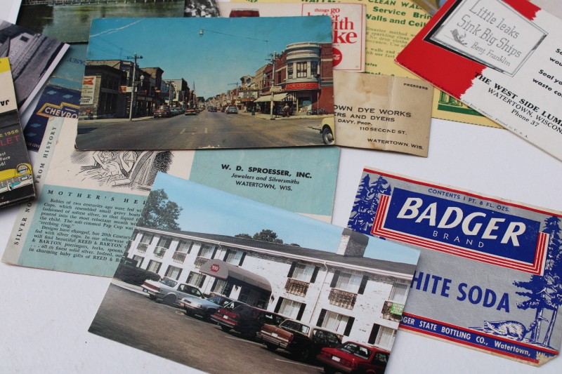 photo of vintage ephemera lot, Watertown Wisconsin postcards, area advertising small businesses  #2