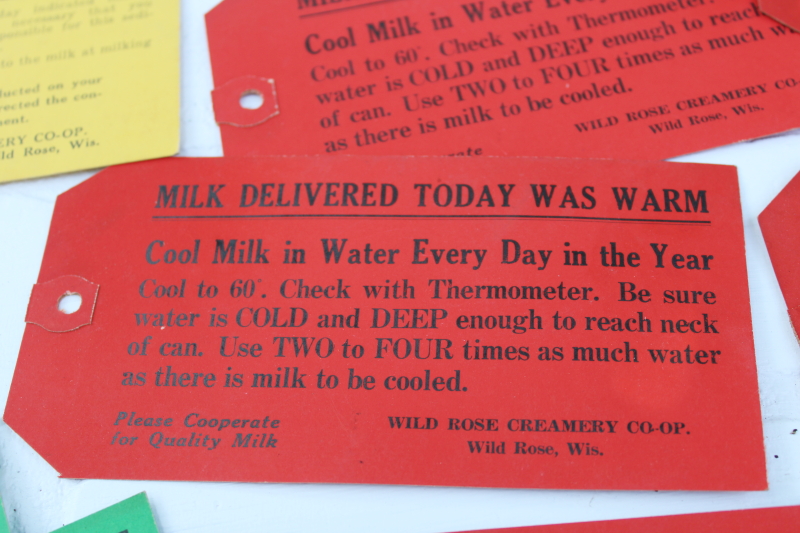 photo of vintage ephemera lot, large hang cards for milk cans dairy farm sample report tickets Wild Rose Wisconsin  #3