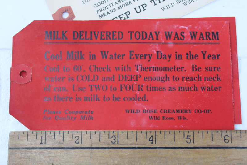 photo of vintage ephemera lot, large hang cards for milk cans dairy farm sample report tickets Wild Rose Wisconsin  #5