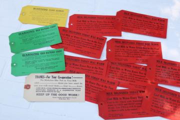 vintage ephemera lot, large hang cards for milk cans dairy farm sample report tickets Wild Rose Wisconsin 