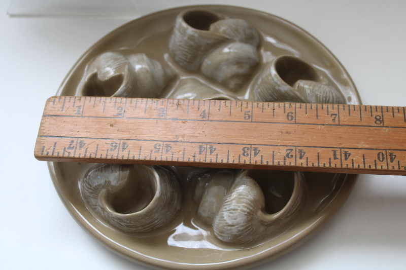 photo of  vintage escargot plates, stoneware trays w/ snail shells for serving snails in the French style  #3