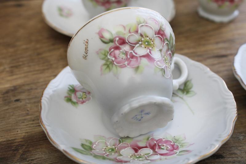 photo of vintage espresso cups & saucers demitasse set, hand painted china w/ apple blossoms  #2