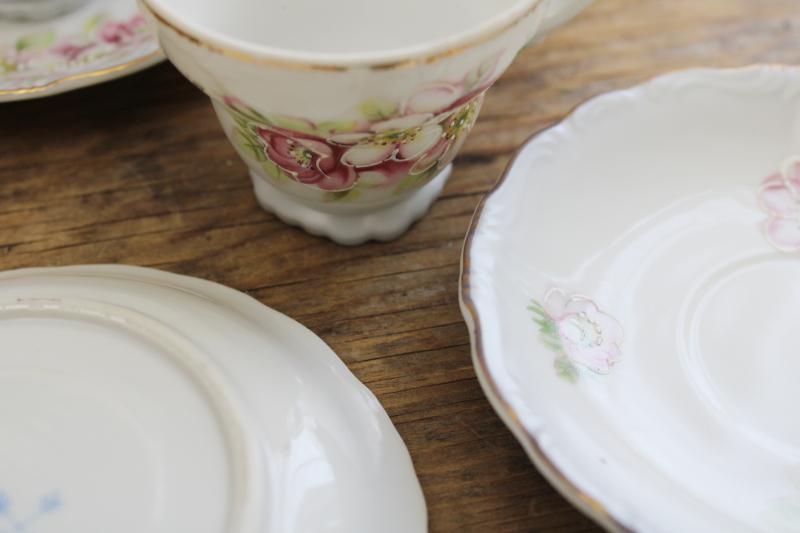 photo of vintage espresso cups & saucers demitasse set, hand painted china w/ apple blossoms  #5