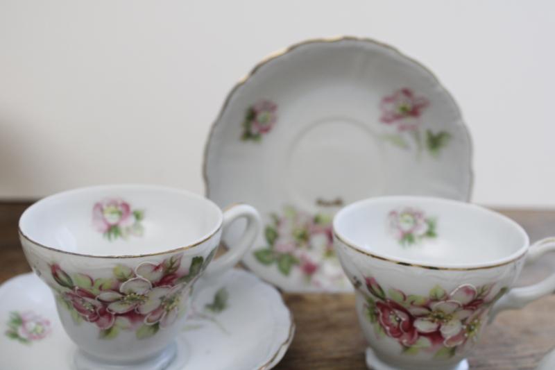 photo of vintage espresso cups & saucers demitasse set, hand painted china w/ apple blossoms  #7