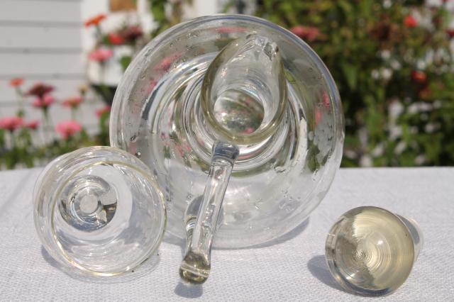 photo of vintage etched cut crystal decanter bottle & cognac brandy glasses set #2