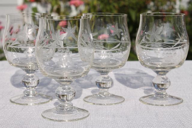 photo of vintage etched cut crystal decanter bottle & cognac brandy glasses set #8