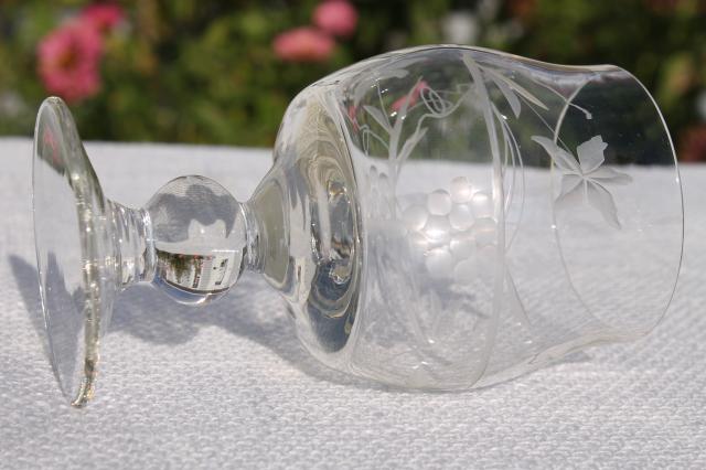 photo of vintage etched cut crystal decanter bottle & cognac brandy glasses set #11