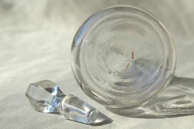 photo of vintage etched glass cruet bottles, mismatched cruets, oil & vinegar pitchers #2