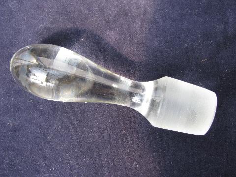 photo of vintage etched glass decanter bottle w/ ground stopper, columbines or lily of the valley #3