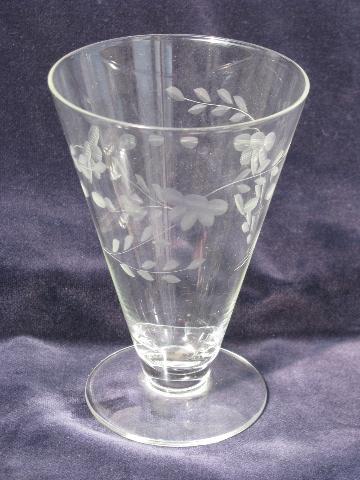 photo of vintage etched glass footed glasses, for parfait or ice cream #2