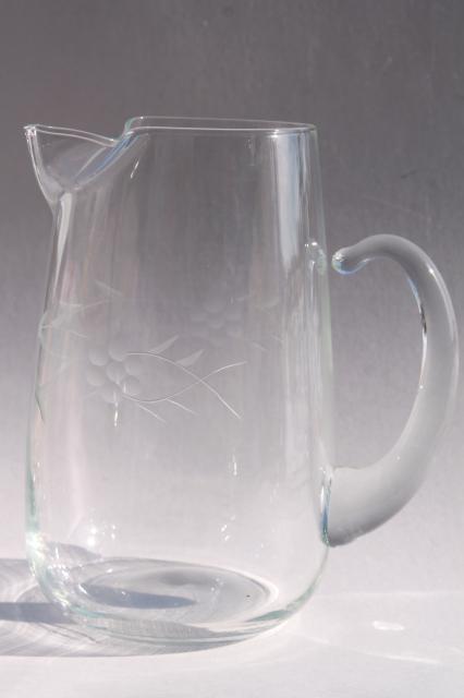 photo of vintage etched glass iced tea or lemonade set, pitcher & tall tumbler glasses #5