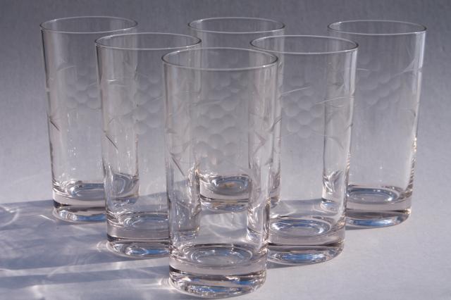 photo of vintage etched glass iced tea or lemonade set, pitcher & tall tumbler glasses #7