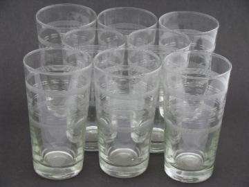 catalog photo of vintage etched glass tumblers, set of 8