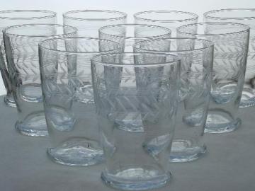 catalog photo of vintage etched laurel  drinking glasses, laurel & band pattern glass tumblers