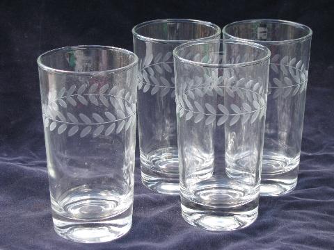 photo of vintage etched laurel wreath pattern pitcher and glasses in two sizes #2