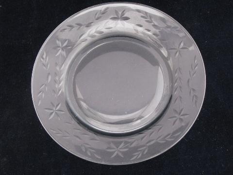 photo of vintage etched or wheel cut elegant glass plates, set of 6, salad or dessert size #2