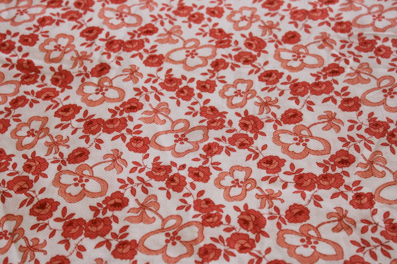 photo of vintage fabric, Crantex floral print textured cotton pique, coral red & white #1