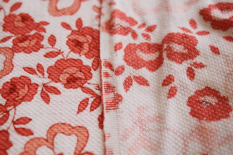 photo of vintage fabric, Crantex floral print textured cotton pique, coral red & white #3