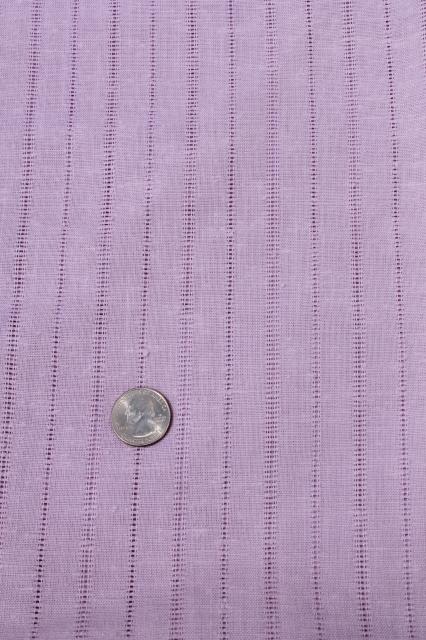 photo of vintage fabric, airy summer weight cotton w/ drawn thread stripe, pale lavender #1