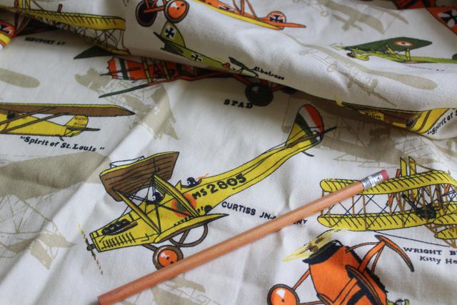 photo of vintage fabric w/ biplanes early airplanes print, sturdy cotton duck fabric #1