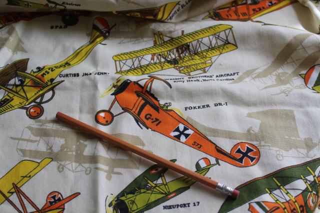 photo of vintage fabric w/ biplanes early airplanes print, sturdy cotton duck fabric #2