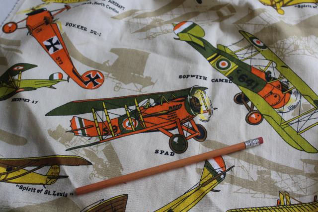 photo of vintage fabric w/ biplanes early airplanes print, sturdy cotton duck fabric #3