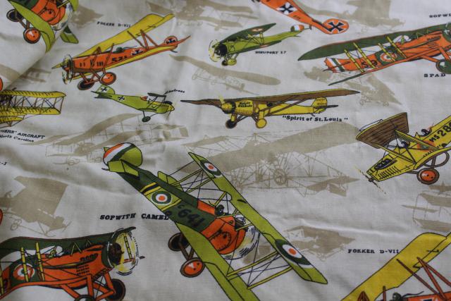 photo of vintage fabric w/ biplanes early airplanes print, sturdy cotton duck fabric #5