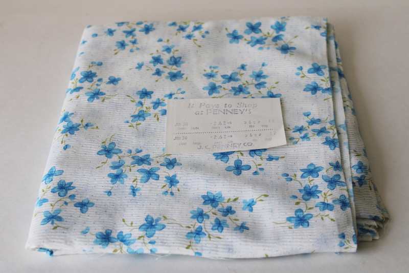 photo of vintage fabric, blue floral tiny print on white, soft light sheer crinkle cotton fabric  #1