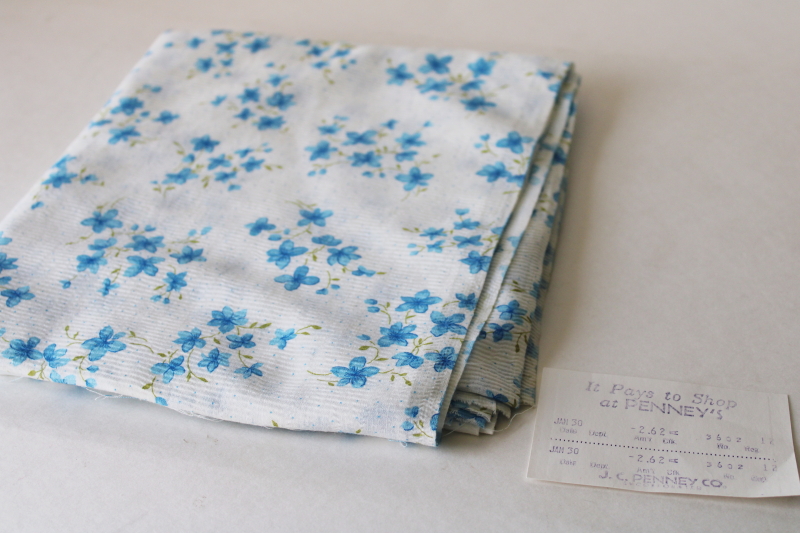 photo of vintage fabric, blue floral tiny print on white, soft light sheer crinkle cotton fabric #2
