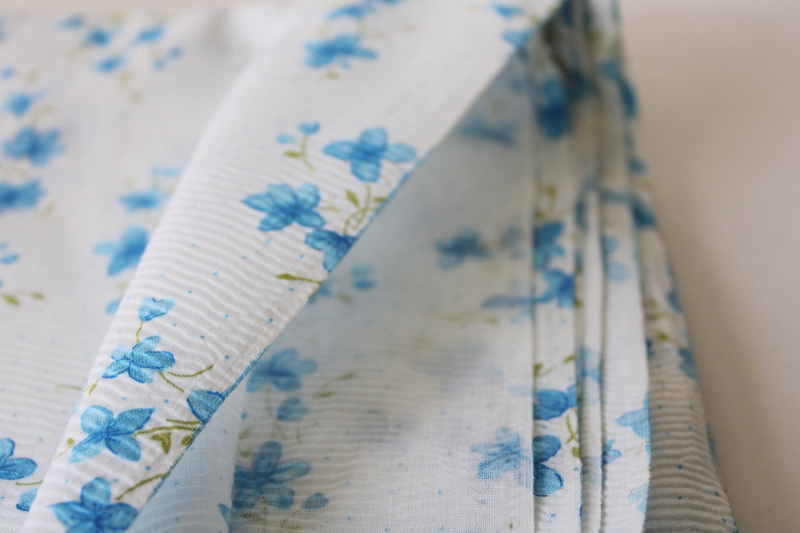 photo of vintage fabric, blue floral tiny print on white, soft light sheer crinkle cotton fabric #3