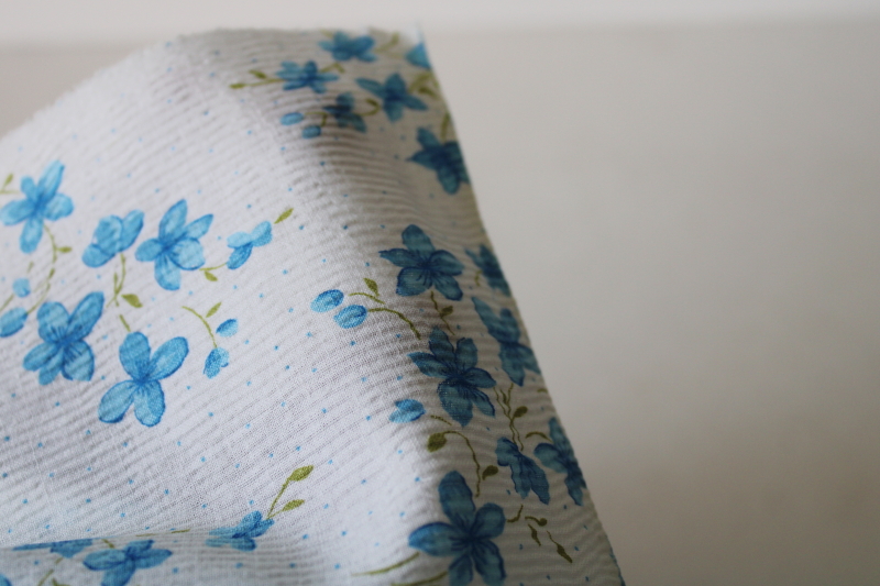 photo of vintage fabric, blue floral tiny print on white, soft light sheer crinkle cotton fabric #4