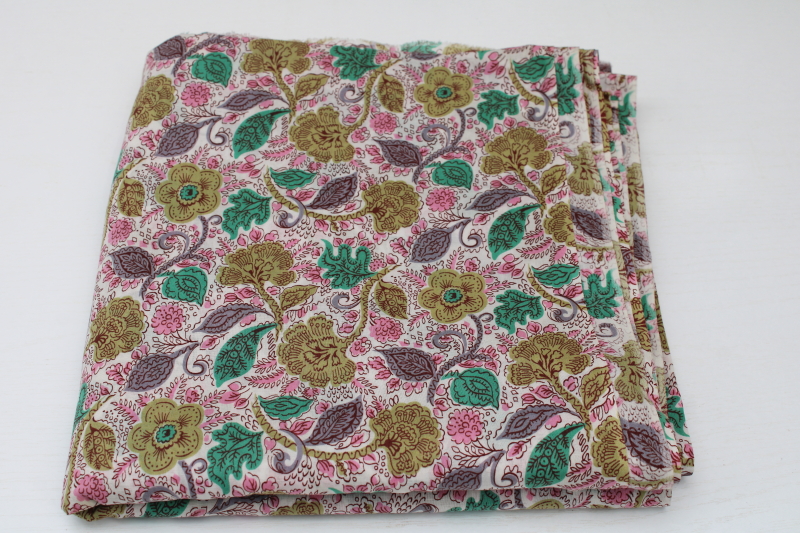 photo of vintage fabric, fine smooth cotton lawn w/ Liberty style floral, olive, teal green, pink, smoke purple #1