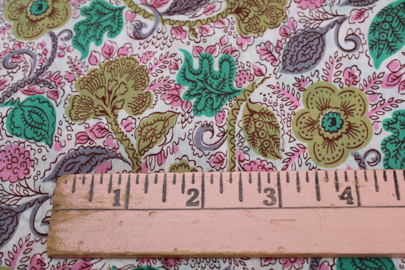 photo of vintage fabric, fine smooth cotton lawn w/ Liberty style floral, olive, teal green, pink, smoke purple  #3