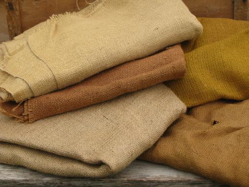 photo of vintage fabric lot, 5 lbs assorted natural burlap / hessian fabrics #1