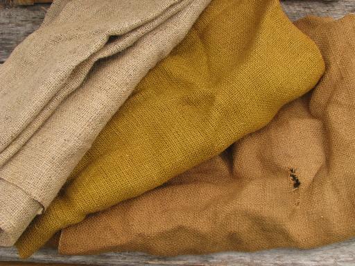 photo of vintage fabric lot, 5 lbs assorted natural burlap / hessian fabrics #2