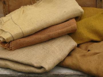 catalog photo of vintage fabric lot, 5 lbs assorted natural burlap / hessian fabrics