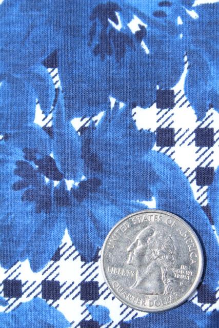 photo of vintage fabric lot, batik tropical ethnic prints shades of blue, cotton gauze & knit fabric #5