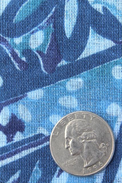 photo of vintage fabric lot, batik tropical ethnic prints shades of blue, cotton gauze & knit fabric #7