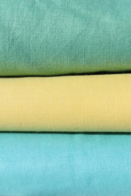 photo of vintage fabric lot, cotton quilting fabrics solid colors, jadite green, aqua, yellow #2