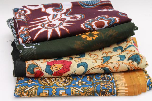photo of vintage fabric lot, ethnic tribal prints & patterns, bold colored cotton fabrics #1