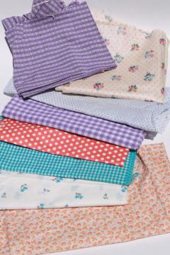 catalog photo of vintage fabric lot of craft sewing quilting fabrics - coral, lavender, aqua checks & prints