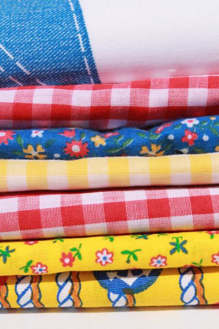 photo of vintage fabric lot of craft sewing quilting fabrics - fun primary colors red, blue yellow #2