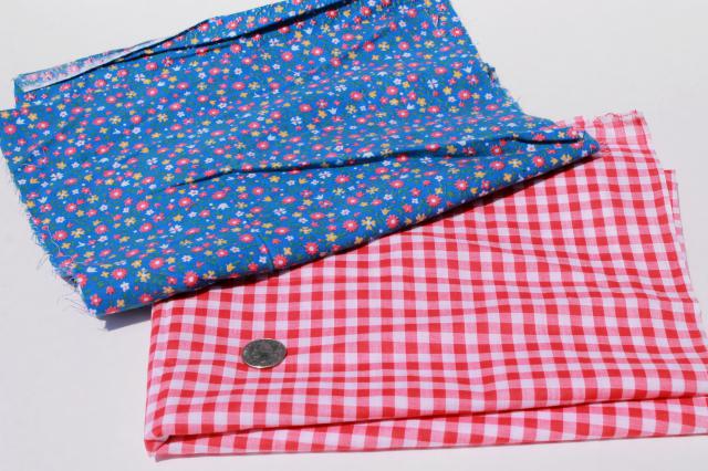 photo of vintage fabric lot of craft sewing quilting fabrics - fun primary colors red, blue yellow #7