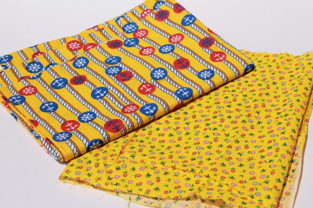 photo of vintage fabric lot of craft sewing quilting fabrics - fun primary colors red, blue yellow #9