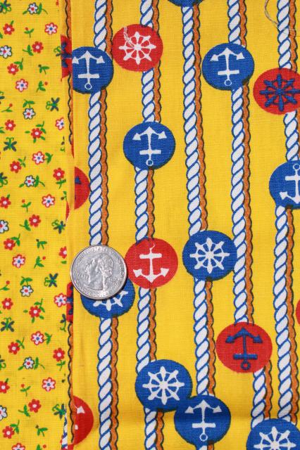 photo of vintage fabric lot of craft sewing quilting fabrics - fun primary colors red, blue yellow #10