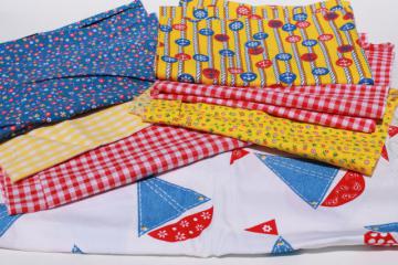 catalog photo of vintage fabric lot of craft sewing quilting fabrics - fun primary colors red, blue yellow