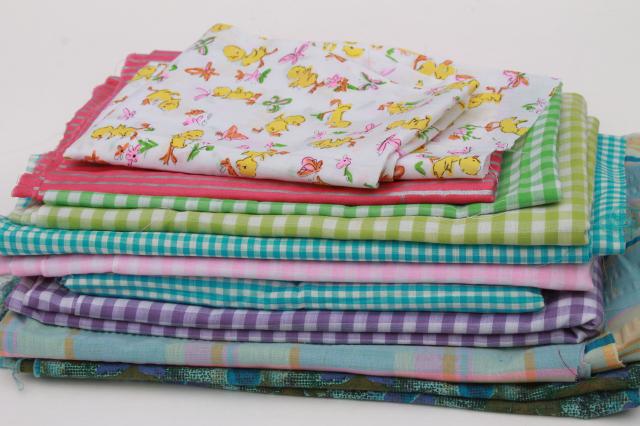 photo of vintage fabric lot of craft sewing quilting fabrics - green, lavender, aqua checks & a few prints #1