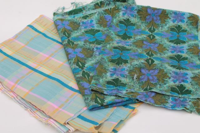 photo of vintage fabric lot of craft sewing quilting fabrics - green, lavender, aqua checks & a few prints #3